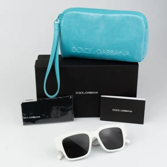NEW D&G DG6184 331287 White Dark Grey Square Unisex Sunglasses